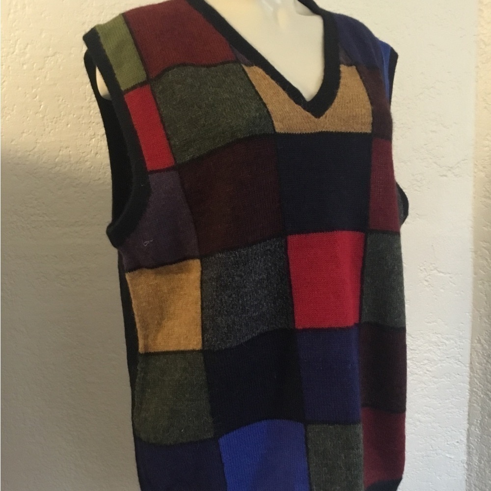 Rainforest Blues 100% alpaca wool handmade vest LARGE . Made in Bolivia. - Picture 2 of 6